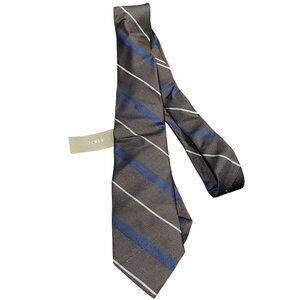 NWT Flawed J.Crew Ludlow Men's Italian Silk Tie Brown Blue White Stripe BW679